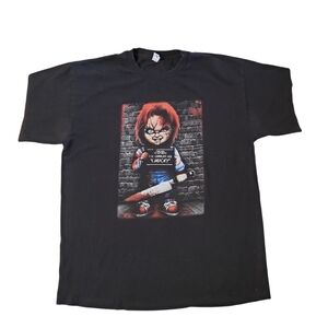 Chucky Adult Chucky Mugshot Horror Slasher Black‎ T-Shirt Large